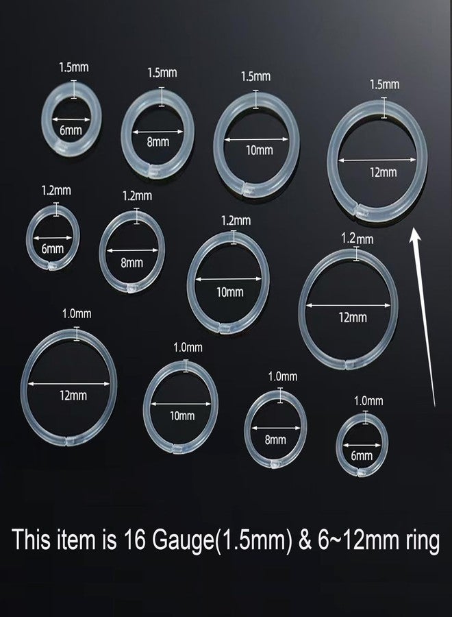 Meniala Anti-Allergy Plastic Hoop Ear Retainers, Clear Nose Rings, With Buckle, 16G 18G 20G, 6-12mm Rings For Sensitive Ears & Skin (16 Gauge) - Image 2